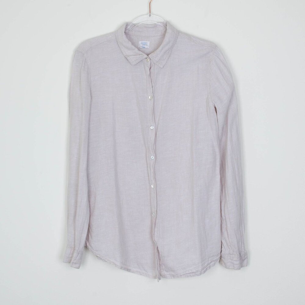 Sigrid Olsen Womens Button Down Linen Shirt Size M Roll Tab‎ Sleeve Beige Beachy